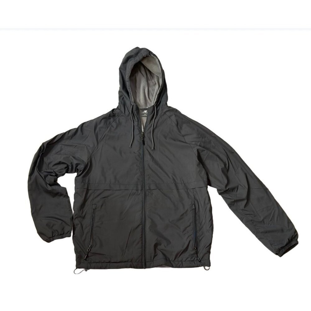 New Balance Lightweight Hooded Windbreaker Jacket M Gray Fleece Lined Running